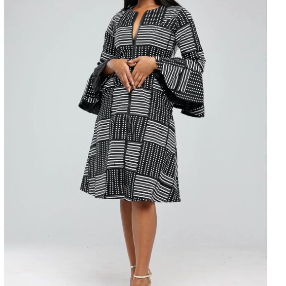 Ray Darten Black & White Sanusi Print Jacket Dress, EUC zipper all the way down - Picture 1 of 7
